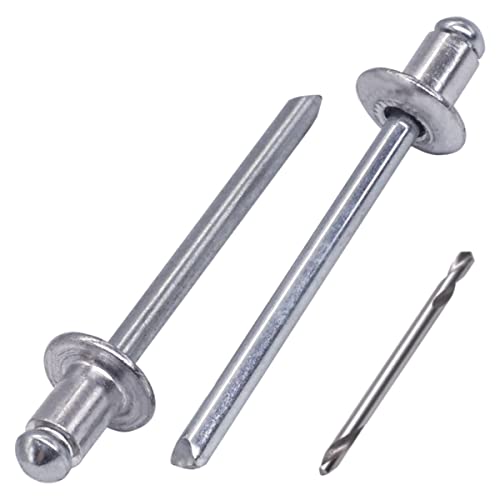 SKIR'CO (70 pezzi) Rivetti ciechi in alluminio, 4,8 x 6 mm, mandrino in acciaio, rivetti pop, testa a cupola, punta da trapano inclusa