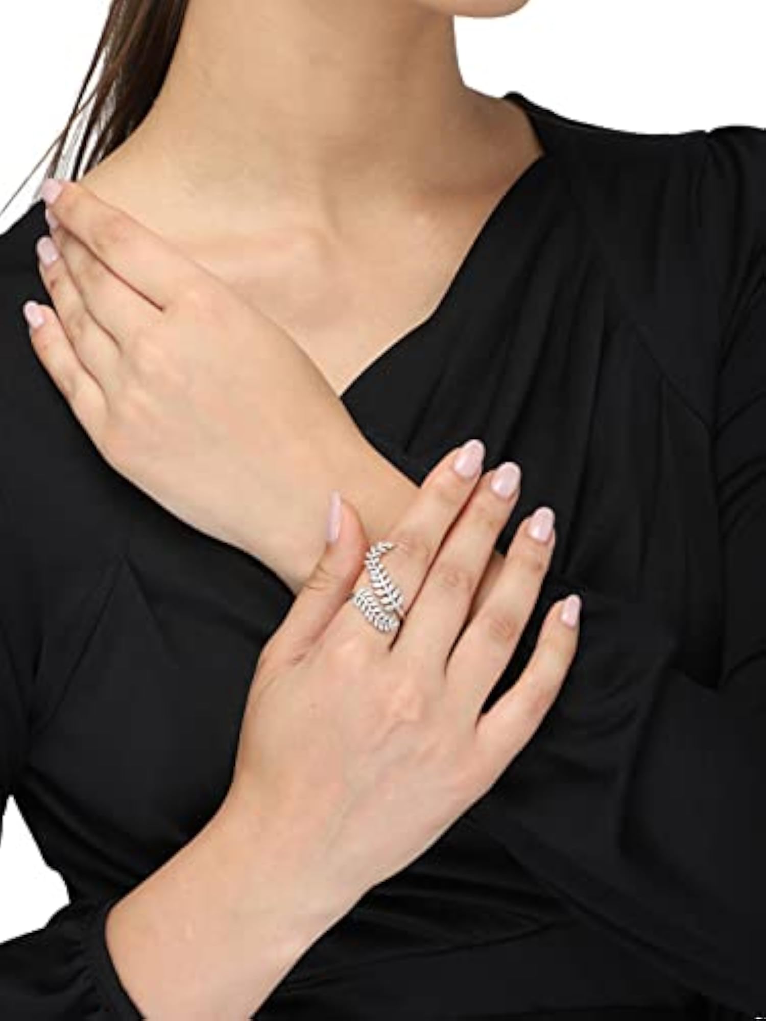 Adjustable Crystal Tone Leafy Shaped Ring for Women