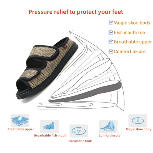 Image of Extra Wide Diabetic Foot Shoes,Unisex for Swollen Feet,Adjustable Slippers,Men's Diabetic Sandals for Obesity,Hallux Valgus,Plantar Fasciitis,Arthritis,Khaki