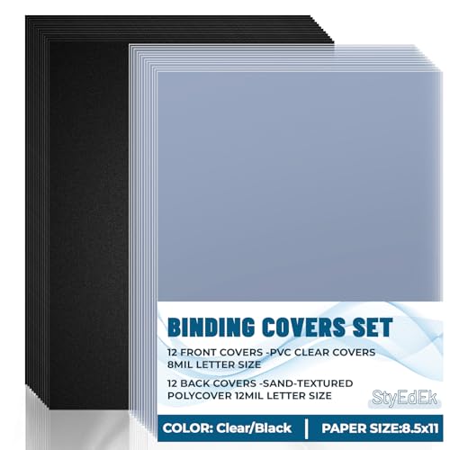 StyEdEk 24 Pcs Binding Covers and Backs Set 8.5x11 Inch Letter Size 60 Pcs 8mil Clear PVC 60 Pcs 12mil Sand Plastic Texture for Book Cover Office Supplies Un-Punched Square Corners
