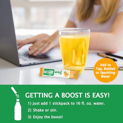 Image of Let'z Go Clean Energy Drink Mix - Natural Caffeine Packets, Vitamins C + D, Electrolytes, Sugar-Free, Zero Calories | Anytime Energy | 15 Count (Orange Citrus)