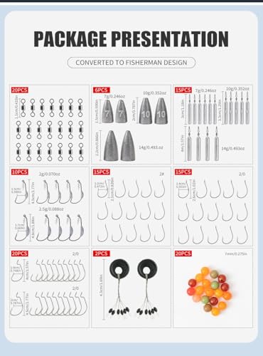 Kit de pesca con 123 piezas de pesos y anzuelos miniatura 2