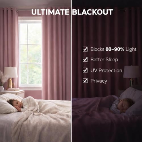 Image of Blackout Curtains for Bedroom Pack of 2 - Pink 9 Feet Long, 4.5 Ft Wide, Thermal Insulated Room Darkening Curtains, Light Blocking, Noise Reducing & Energy Saving Drapes (9 x 4.5 Ft)