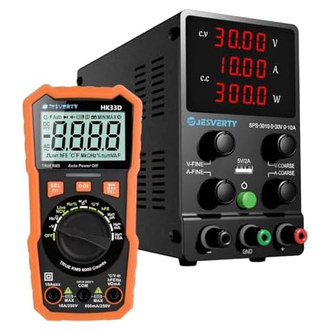 Jesverty DC Power Supply Variable 0-30V 0-10A Adjustable +6000 Counts Digital Multimeter Voltmeter Tester with NCV, LCD for AC/DC Voltage&Current, Resistance, Capacitance, Live Wire, Frequency, Temper Cover
