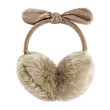 POXIMI Women Winter Earmuffs Girl Ski Adjustable Ear Covers for Kid Cute Bow Ear Warmer Outdoor Earmuff Fleece Lining (B-Khaki, ONE SIZE)