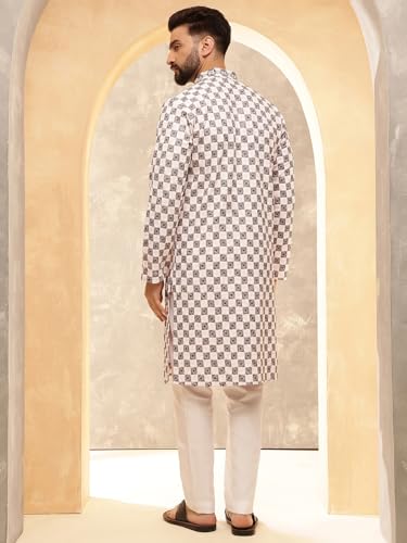 Image of SOJANYA (Since 1958 Men's Cotton Rayon Embroidered Sequinned Kurta with White Pyjama