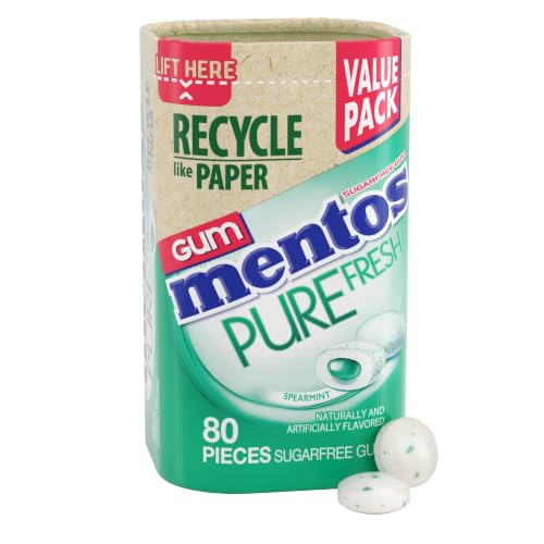Image of Mentos Pure Fresh Sugar Free Gum with Xylitol, Spearmint, 80 Piece Bottle