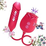 2026 Newly Rabbit Ear Female Viboators Toys 10.63 Inch Realistic Silicone Dick Viboators Sucking and Licking Sensory Toys with Strong Suction Cup for Hands-Free Tongue viboatorr for Women (Red)
