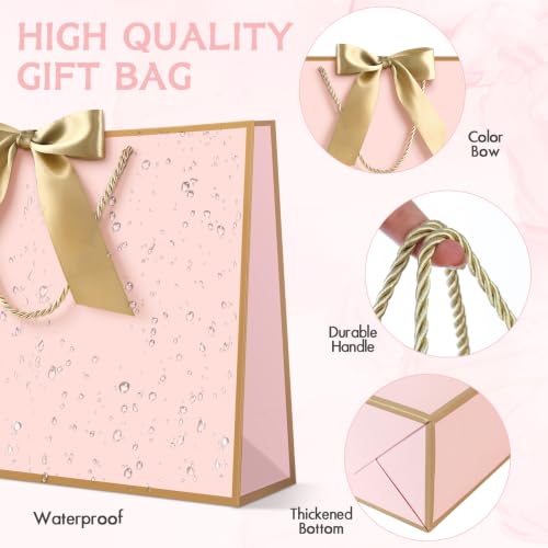Image of JMANNI Gift Bags with Handles, 13 inch Medium Gift Bag for Presents, 4 Pcs Bags with 8 Tissue Paper and 4 Cards for Graduation Baby Shower Wedding Fathers Day Mother's Day Birthday Party(pink-gold)