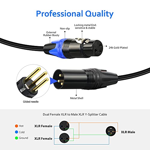 Lansensu 1 Male To 2 Female Xlr Y Splitter Micrphone 11.8Inch, 3Pin Xlr Female To Dual Xlr Male Y-Splitter Balanced Mic Audio Cables For Stereo Mic To L & R Audio Track (1Pack) #TOP4