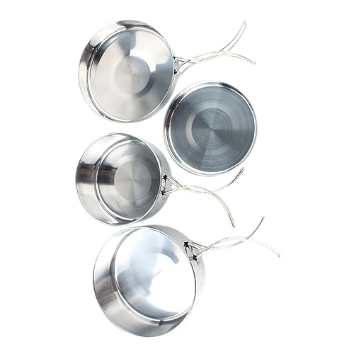 ifundom 4pcs Portable Stainless Steel Cooking Set Durable Kitchenware for Outdoor Camping and Hiking Pot and Cooking Pan Essential Gear for People