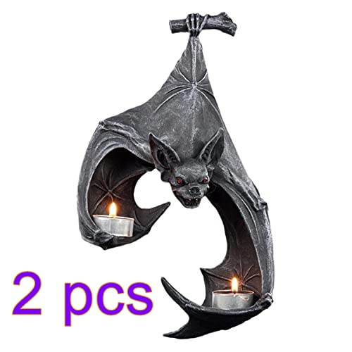 Liuyoyo 2Pc Bat Wall Tealight Holder Bat Wall Sconce Candle Holder Gothic Decorative Home Accessory, Black Resin Candle Holders Halloween Candlestick Hanging Decor For Home Garden Party #TOP6