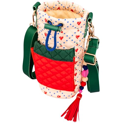 ban.do Quilted Bottle Holder Bag, Water Bottle Bag Crossbody with Adjustable Sling and Open Front Pocket, Cherry Hearts4