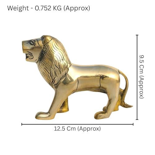 Image of Brass Lion Statue | Weight - 752 G (Approx) | Size-5 Inch Approx | Vastu Remedy | Zonal Placement -North-North-East | Lion Statue for Home Decor | Showpiece