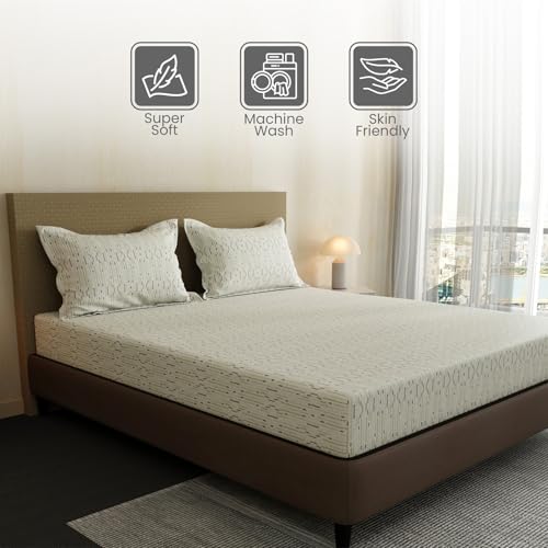 Image of Layers 100% Cotton Bedsheet for Double Size Bed | Lumina Floret Collection | 144 TC Soft & Breathable | Printed with 2 Pillow Covers | Wrinkle Free & Colorfast | 3 Piece Bedding Set - White