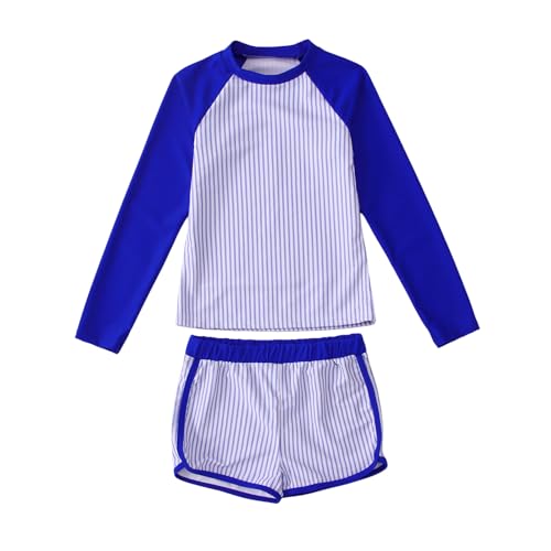 Image of GLIGLITTR Girls Rash Guard Swimsuit Set Long Sleeve Two Pieces Stripe Bathing Suits Kids Summer Beach Swimwear 7-12 Years