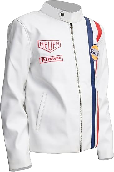 Men’s Steve McQueen Jacket Le Mans Multi Colors Gulf Stripes Racing Biker Leather Jacket2