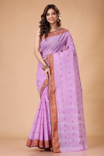 Image of Women's Traditional Bengal Tant Pure Cotton Design Border & Butta Tant Saree Without Blouse Piece