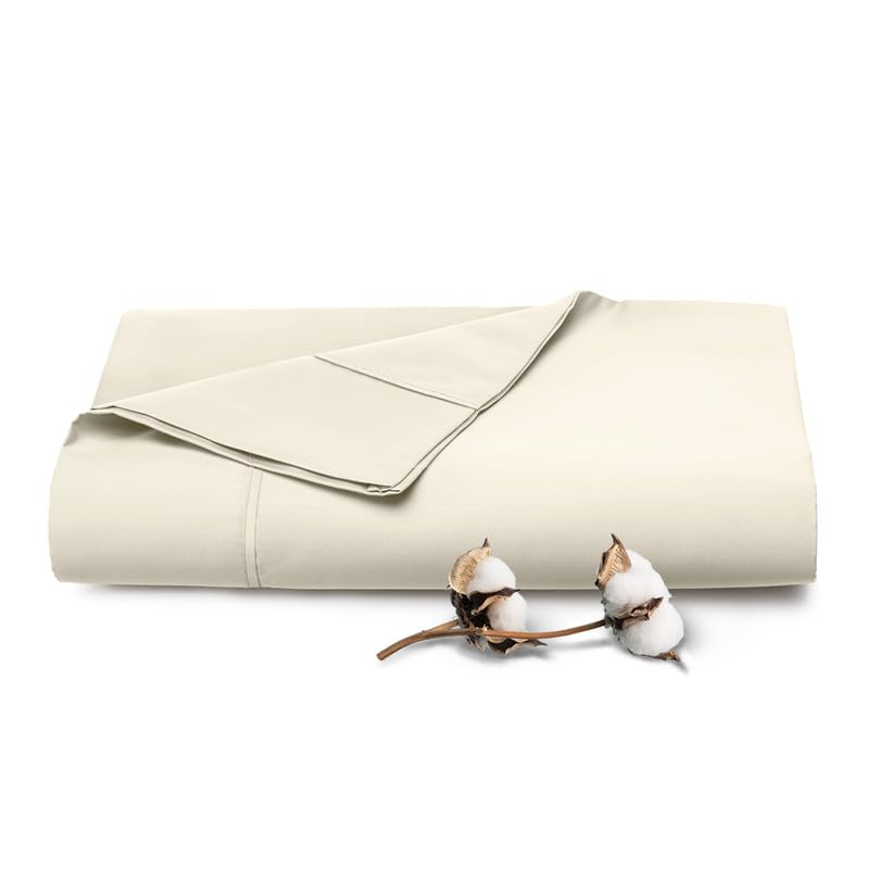 Pizuna 100% Cotton Twin XL Flat Sheet 400 Thread Count, New Ivory