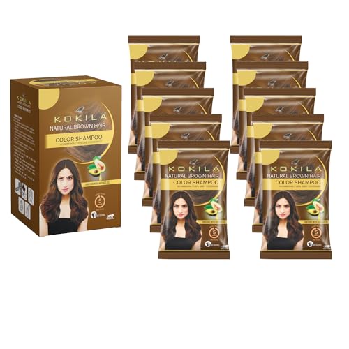 Kokila Unisex Hair Color Shampoo Enriched With Almond Oil in Just 5 Minute, Long-Lasting Instant Hair Color Brown Pack of 10 (18ML Each)