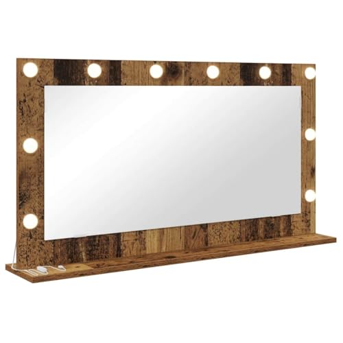 vidaXL Espejo de Tocador Rectangular Madera Vieja 100 x 55 x 18 cm, Espejo para Dormitorio, diseño Moderno, Vidrio Elegante, iluminación LED, Pieza Decorativa para arreglarte