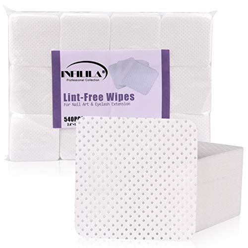 INFILILA Lint Free Nail Wipes Eyelash Extension Glue Wipes 540PCS Super Absorbent Soft Nail Pliosh Remover Wipes Nail Art Gel Polish Remover Pads