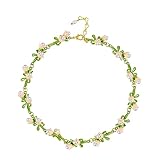 XERYOW Lily of the Valley Choker White Floral Leaf Necklace Alloy Lily Valley Green Necklace for Wom