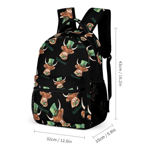 Welcome St Patricks Day Higndland Cow Travel Backpack Casual Daypack Shoulder Bag with Adjustable Shoulder Straps2