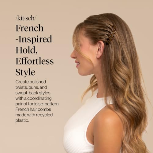Kitsch French Hair Comb – French Side Comb, Hair Accessories for Women | Hair Combs Clips – French Comb Set for Sleek Styles – Styling Combs for Women and Updo Hair Accessories - 2 pc, Tort - image 2