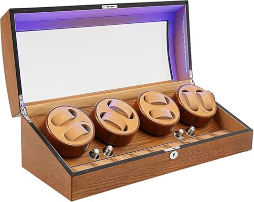 HEYOUTH Carica Orologi Automatici,Watch Winder in legno con Luce a LED,per 8 orologi da polso Orologi Meccanici Automatici
