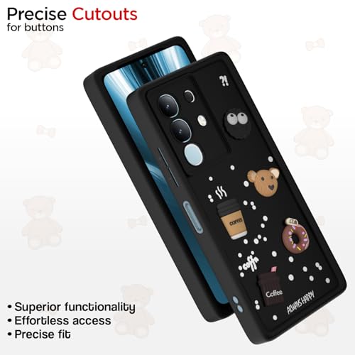 Image of Pikkme Back Cover for Vivo T4x 5G / iQoo Z10x 5G / Vivo Y31 Pro 5G | Cute Fun Cartoon 3D Bear Silicone Full Body Protection Bumper Case (Black)