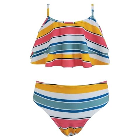 SHEKINI Girls Rainbow Ruffles Two-Piece Swimsuit Cover