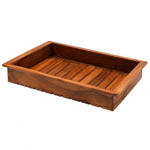 Image of ZENOVIA Wood Rectangular Serving Tray - Kitchen, Office Table, Small Size | Crafted Naturally for Everyday Home Storage, Desk Organization, and Organizing mall Household Items