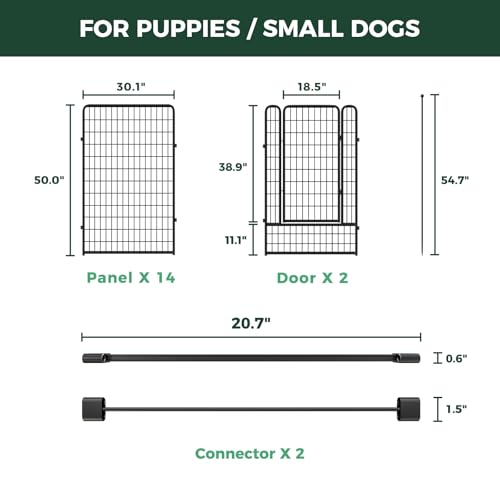 Image of FXW Rollick Unleashed Dog Playpen for Indoor, Yard, RV Camping, 50 inch 16 Panels Dog Pen with Connectors (Pack of 2) for Large Dogs, Black│Patented