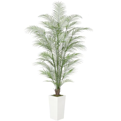 GarveeHome 6FT 72IN Faux Areca Palm Plants Fake Palm Tree w/ 44 Realistic Trunks & Full Lifelike Palm Leaves Artificial Dypsis Lutescens Plants for Indoor Home Décor with Trapezoidal Prism White Pot