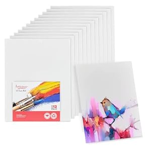 Artlicious Canvases for Painting – Pack of 12, 8 x 10 Inch Blank White Canvas Boards – 100% Cotton Art Panels for Oil, Acrylic & Watercolor Paint