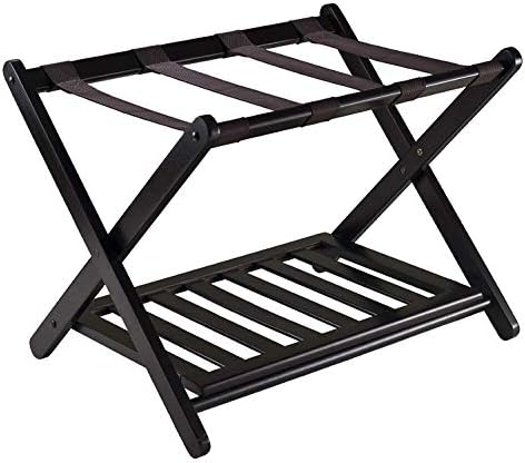 jxgzyy Folding Luggage Rack,40 x 68 x 58CM,Household 2 Tier Black Luggage Storage Rack Folding Classic Finish Storage Rack, Portable Backpack Luggage With a High Load-Bearing Capacity For home ,Hotel