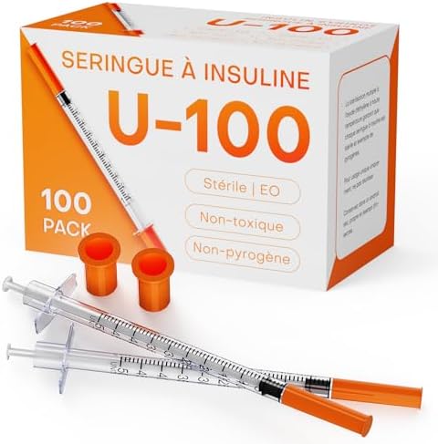 U-100 0.5ml Insulin 31G Syringes 1/4 Inch (6mm) with Needle, Individually Wrapped, Pack of 100