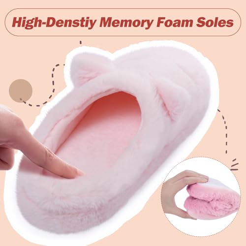 Cute Cat Slippers for Women, Soft Plush House Slippers with Memory Foam, Warm Indoor House Shoes Bedroom Non-Slip Shoes Slip-On Slippers4