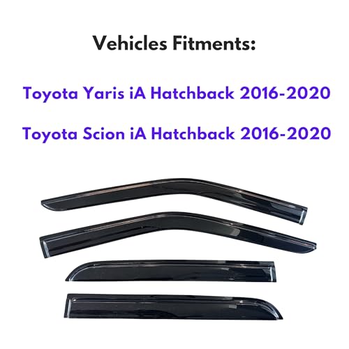 Image of KPY Window Visor Compatible with Toyota Yaris iA & Scion iA Hatchback 2016-2020, Rain Guard Side Window Vent Deflectors Tape-On Style, 2016 2017 2018 2019 2020, Black