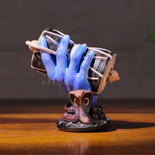 Image of Artarium Resin Religious Shiva Damru Idol Lord Shiv Hand Statue Shivji Murti Sheshnag Damroo Decorative Showpiece for Car Dashboard Pooja Room Home Decor (Shiva Damru Blue 3 Inch)