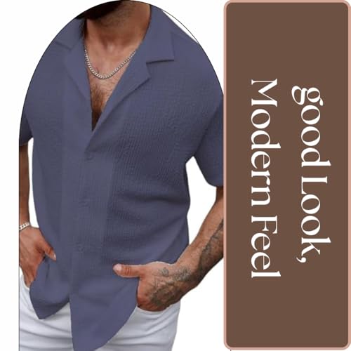 Image of COMBRAIDED Men's Regular Fit Cotton Blend Shirts | Half Sleeve Solid Pattern | Casual Wear for Everyday Style