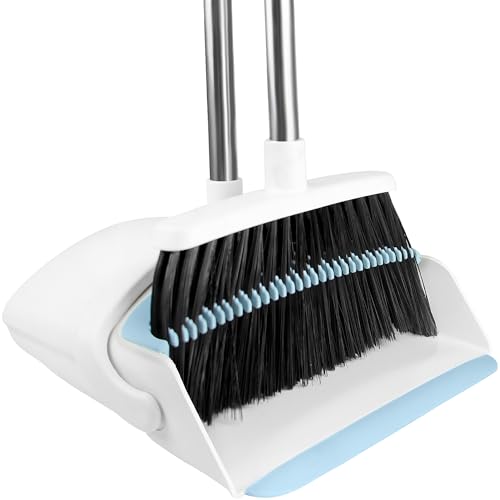 Image of Broom with Dustpan Combo Set for Home 54-in Long Adjustable Handle Angle Broom and Dustpan Set with Dustpan Comb Teeth for Sweeping Pet Hair Food Dirt Kitchen