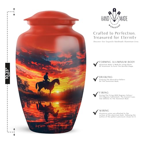 Image of Cowboy Urn - Large & Small Urns for Ashes Adult Male - Unique Cremation Urns for Human Ashes - Companion Urns for 2 Adults - Memorial Ash Containers - 10 inch & 3 inch Pack of 3