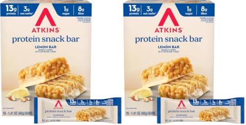 Image of Atkins Lemon Flavored Snack Bar,High Protein Bar,Low Sugar and Low Carb,Keto Friendly Snack,Gluten Free,High in Fiber,Made with Real Almond Butter,16 Count (Pack of 2)