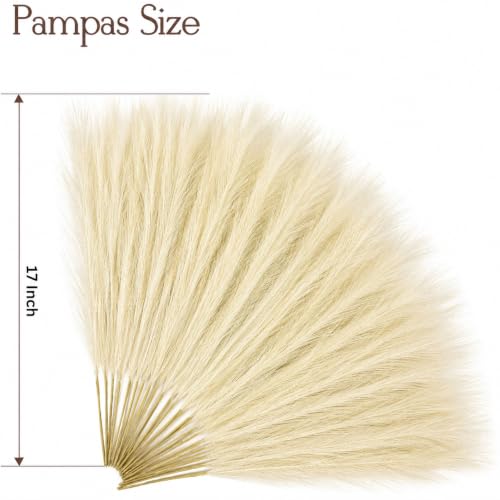 Image of CURATED CART Faux Pampas Grass, 12 Pcs Small Artificial Flowers for Home Decoration, Office, Bedroom, Living Room, Table Decor and Craft Corner Styling, 41 cm Height, (Without Vase) (Biege)