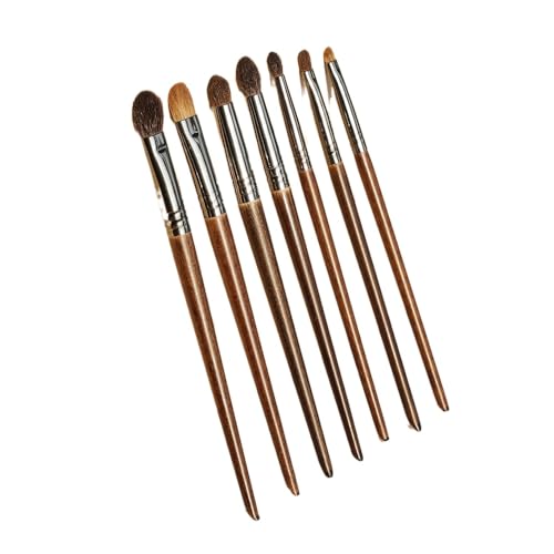 Lot de 7 pinceaux de maquillage en poils de chèvre naturels, pour fard à paupières, fond de teint, blush, pour usage professionnel et personnel