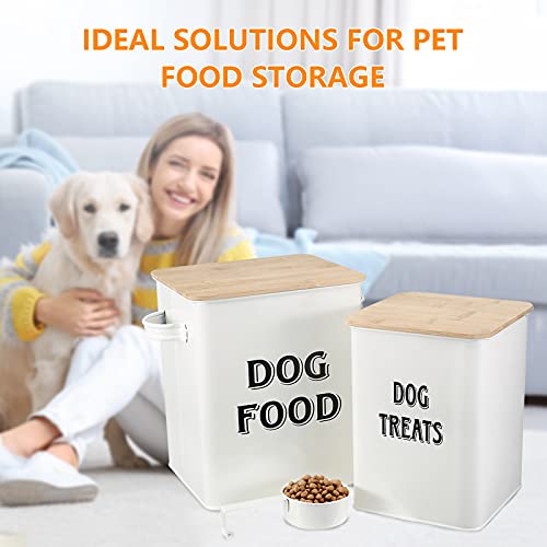 Product Image 4: Pethiy Dog Food and Treats storage tin Containers Set with Scoop for Dogs-Tight Fitting Wood Lids-Coated Carbon Steel-Storage Canister Tins-White