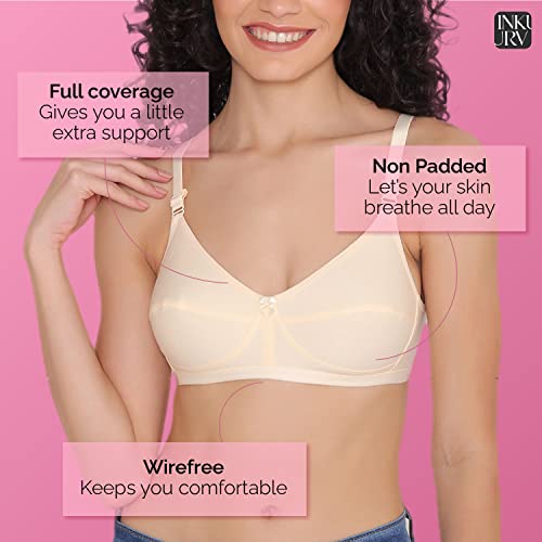 Image of INKURV Cotton Hosiery Bra for Women's Daily use, Full Coverage Bra for Regular wear, Non Padded, Non Wired Everyday Bra with Rich Cotton-Zoe Combo of 3
