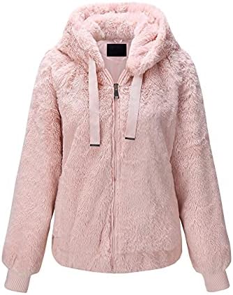 Giolshon Women’s Faux Fur Coat Fuzzy Lovely Jacket with Hood for Autum and Winter 1712014 Pink M